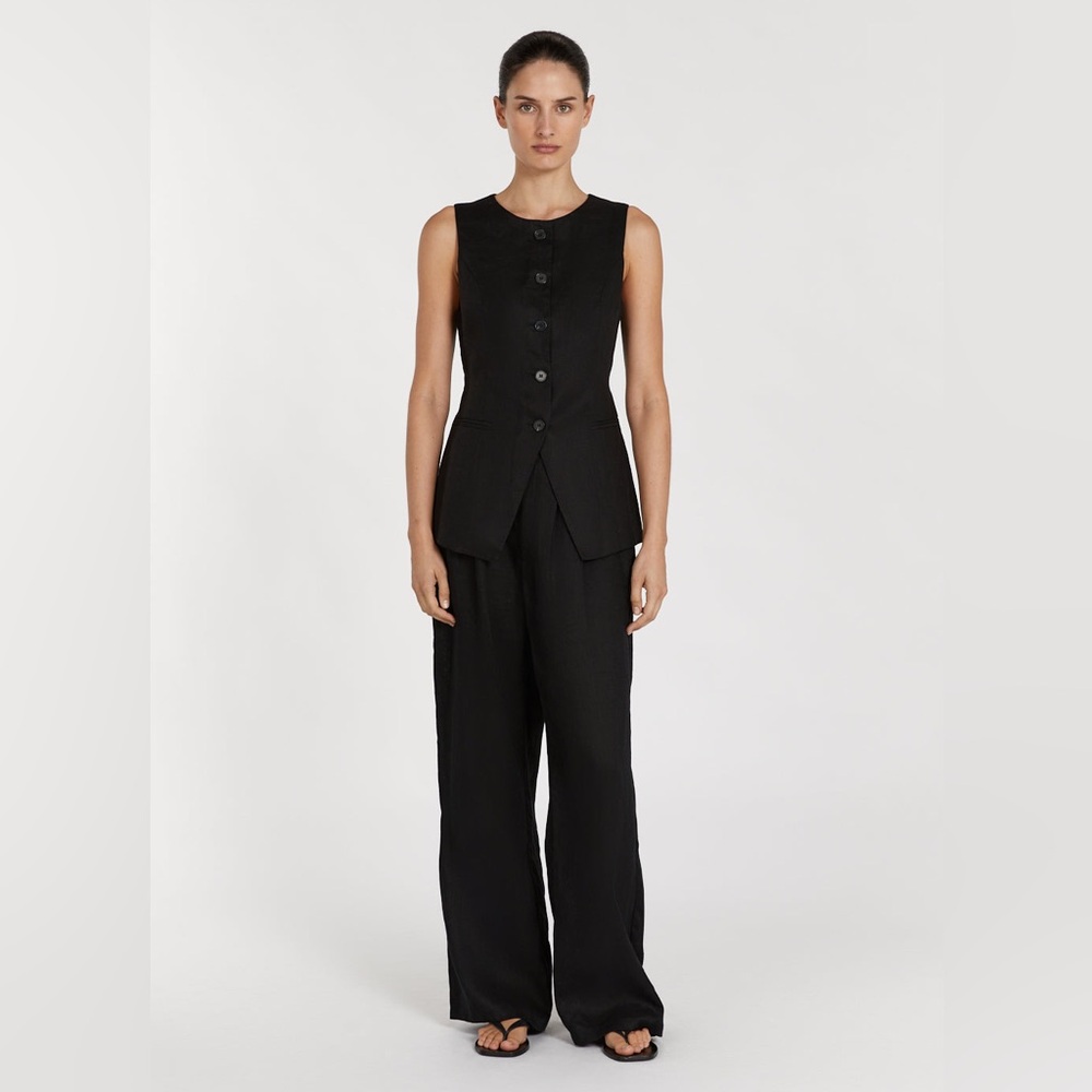 523. Tailored Long Line Vest and Wide Leg Pant Set in Black